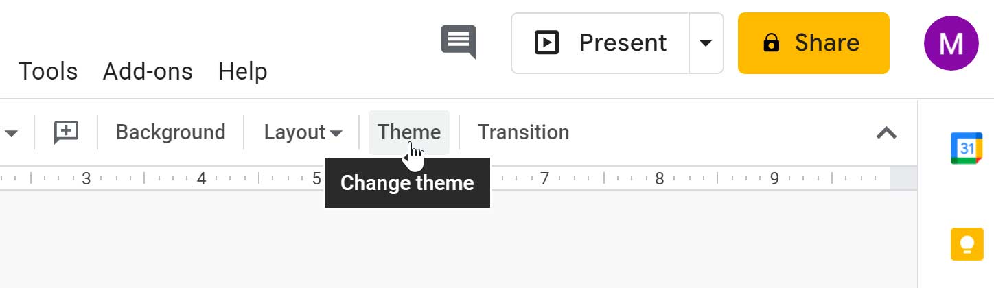 showing the theme command on the toolbar showing the theme command on the toolbar