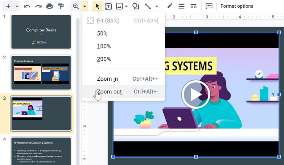 selecting zoom out
