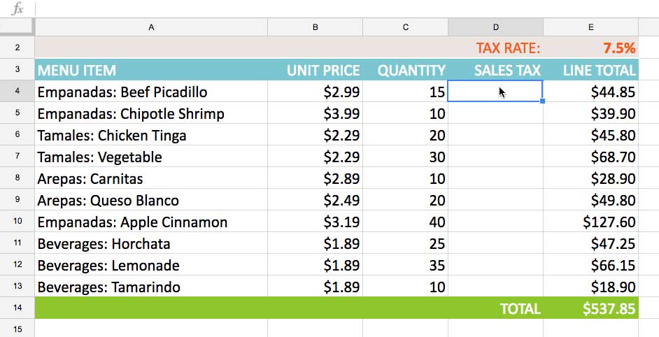 Selecing cell D4