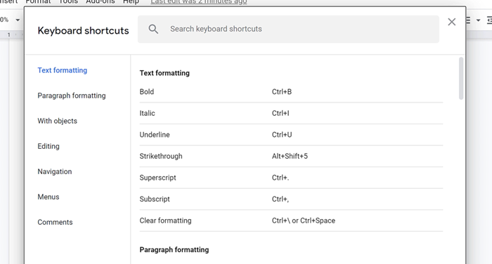 list of keyboard shortcuts list of keyboard shortcuts