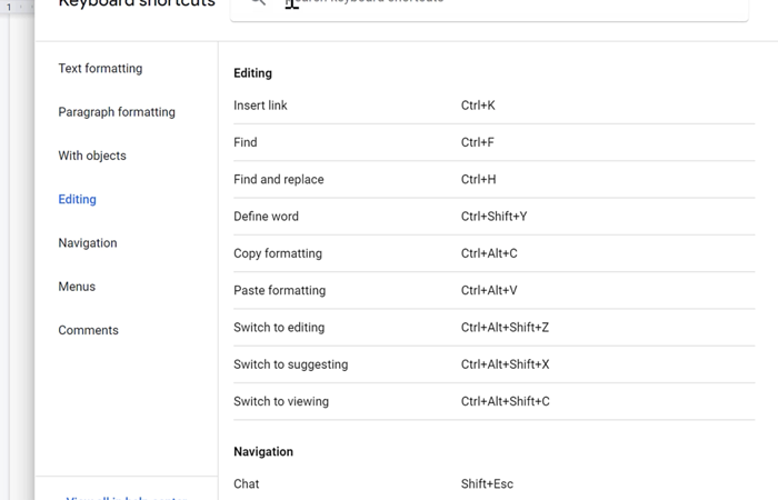 keyboard shortcuts menu list keyboard shortcuts menu list