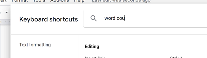 searching word count keyboard shortcut searching word count keyboard shortcut