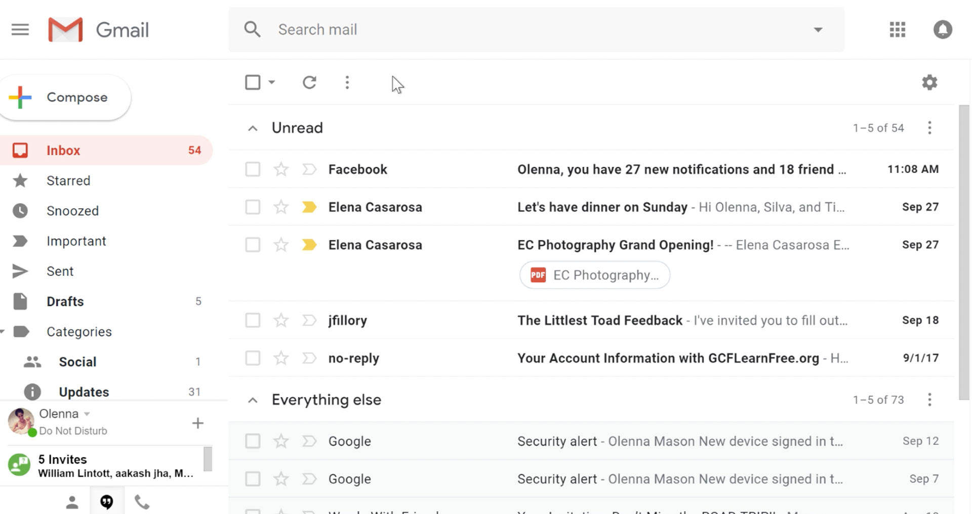 the Gmail inbox the Gmail inbox