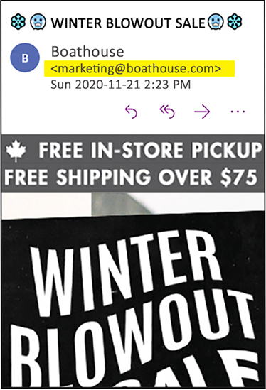 Email with the advertisement