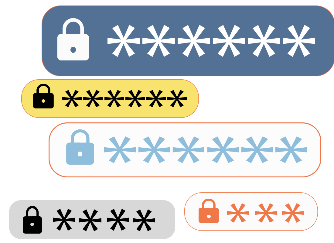 A range of passwords displaying on a screen