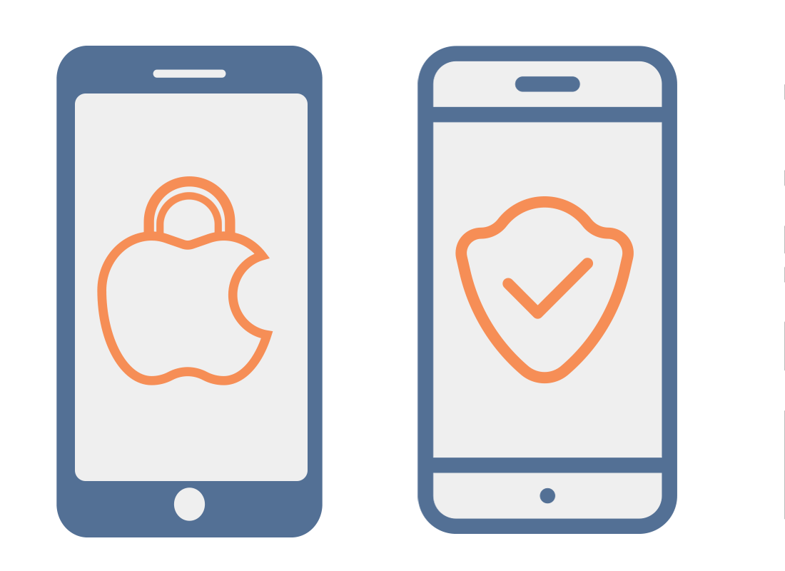 An Apple phone and an Android phone protected by in-built antivirus software