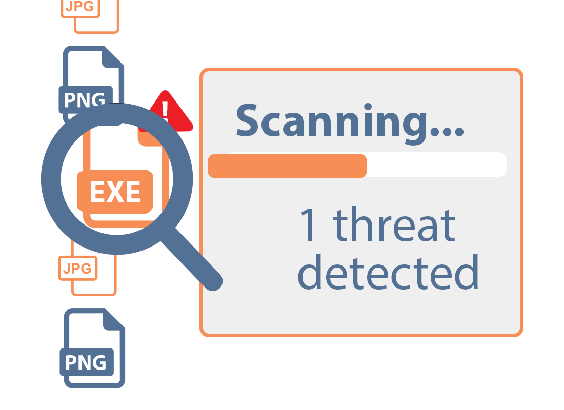 Antivirus software scanning and alerting user to a threat