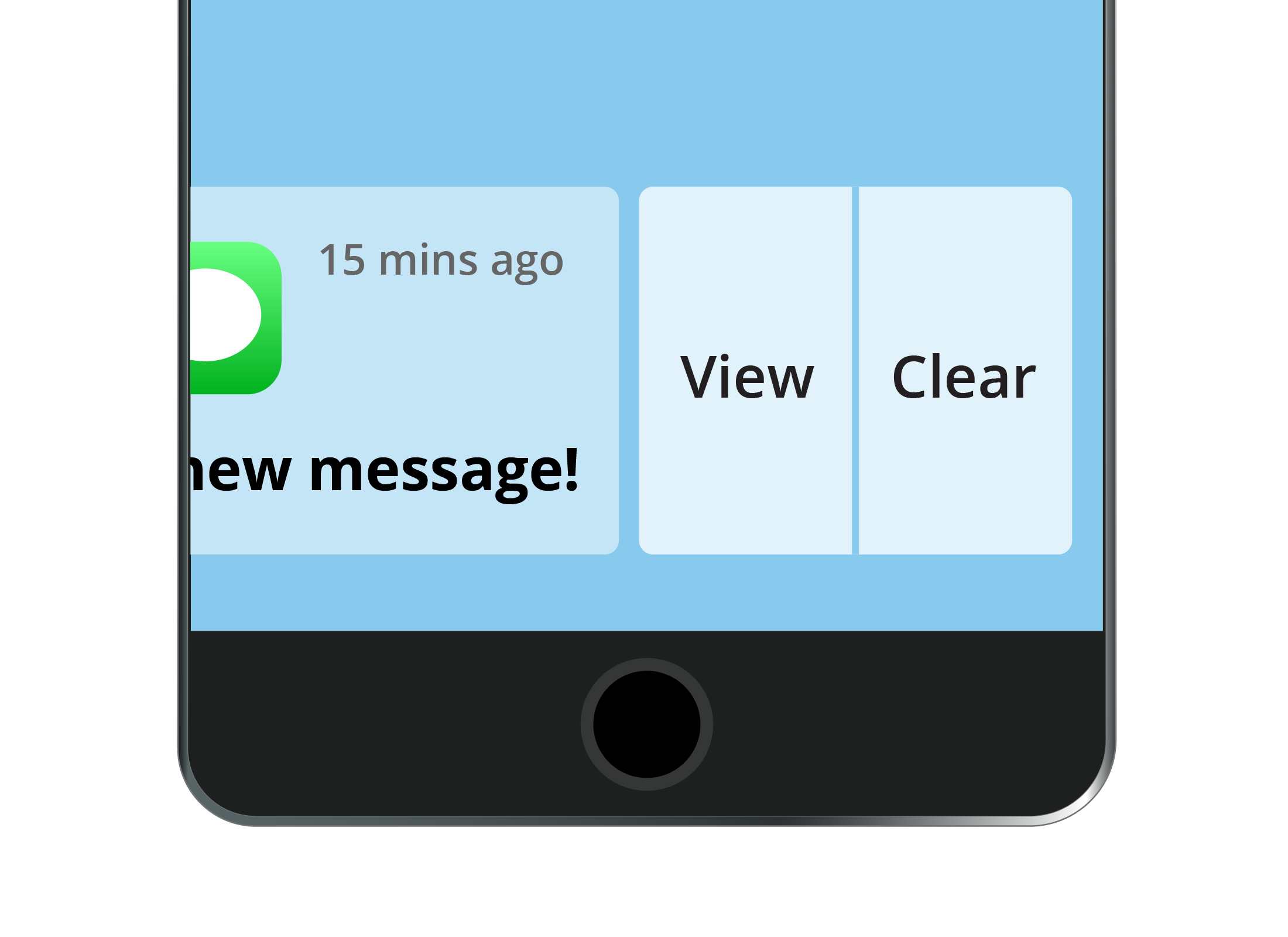 A zoomed-in view of the options to view or clear a notification from a smartphone screen