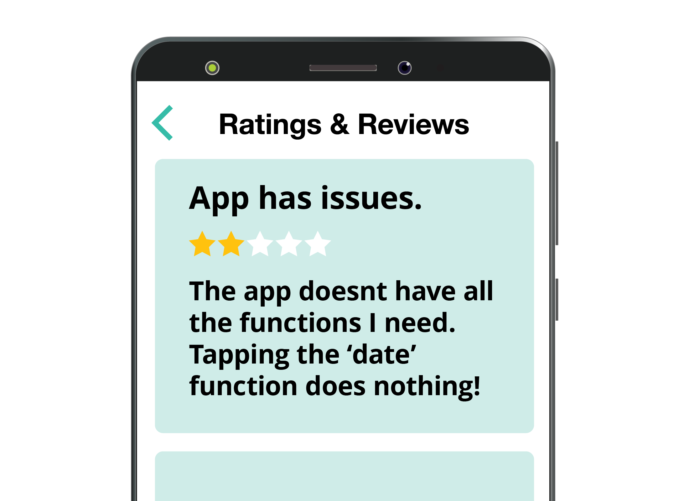 An example of a low 2 star rating and feedback for an app on the App Store