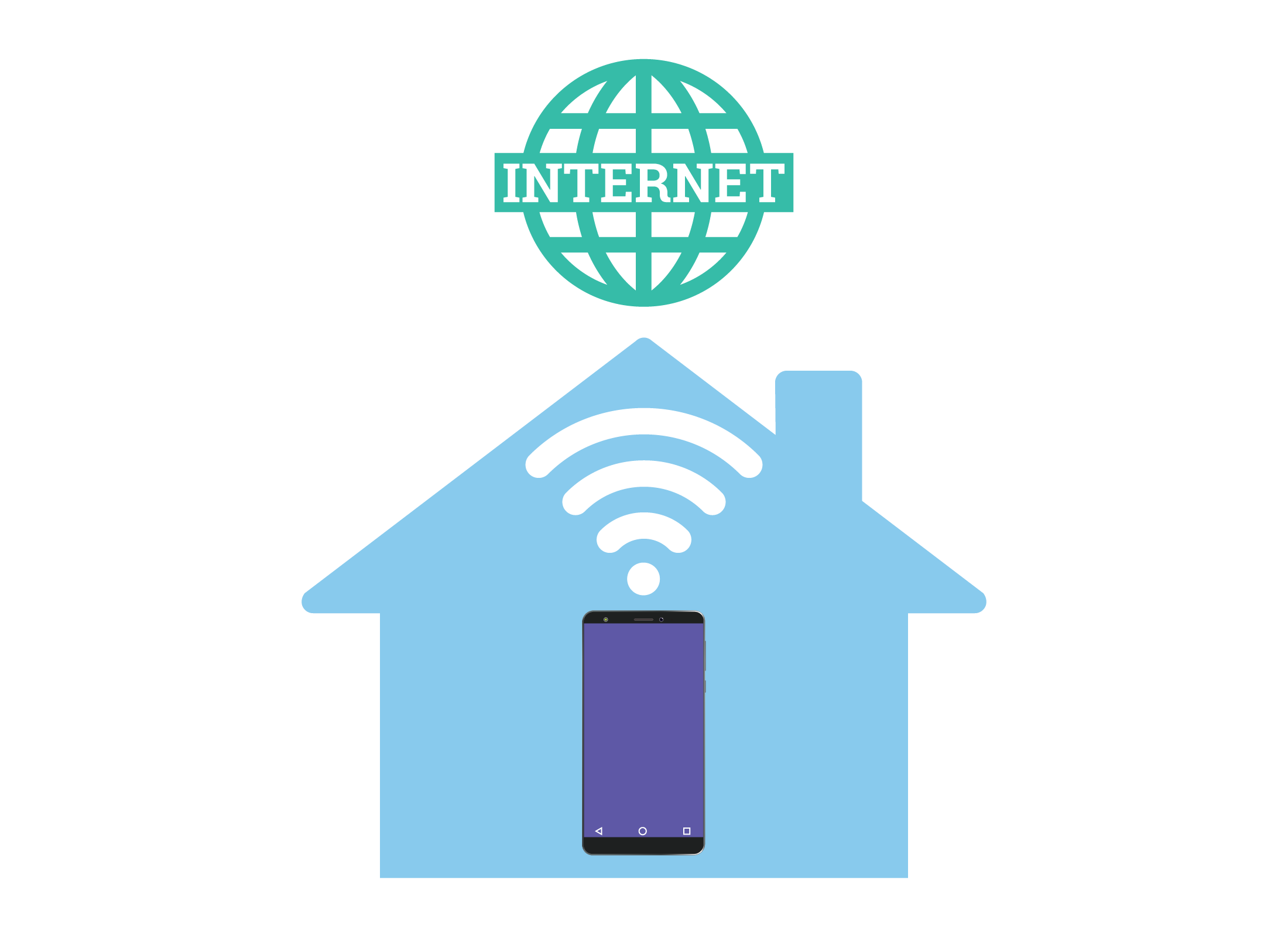 A graphic of a smartphone using home Wi-Fi to connect to the internet.