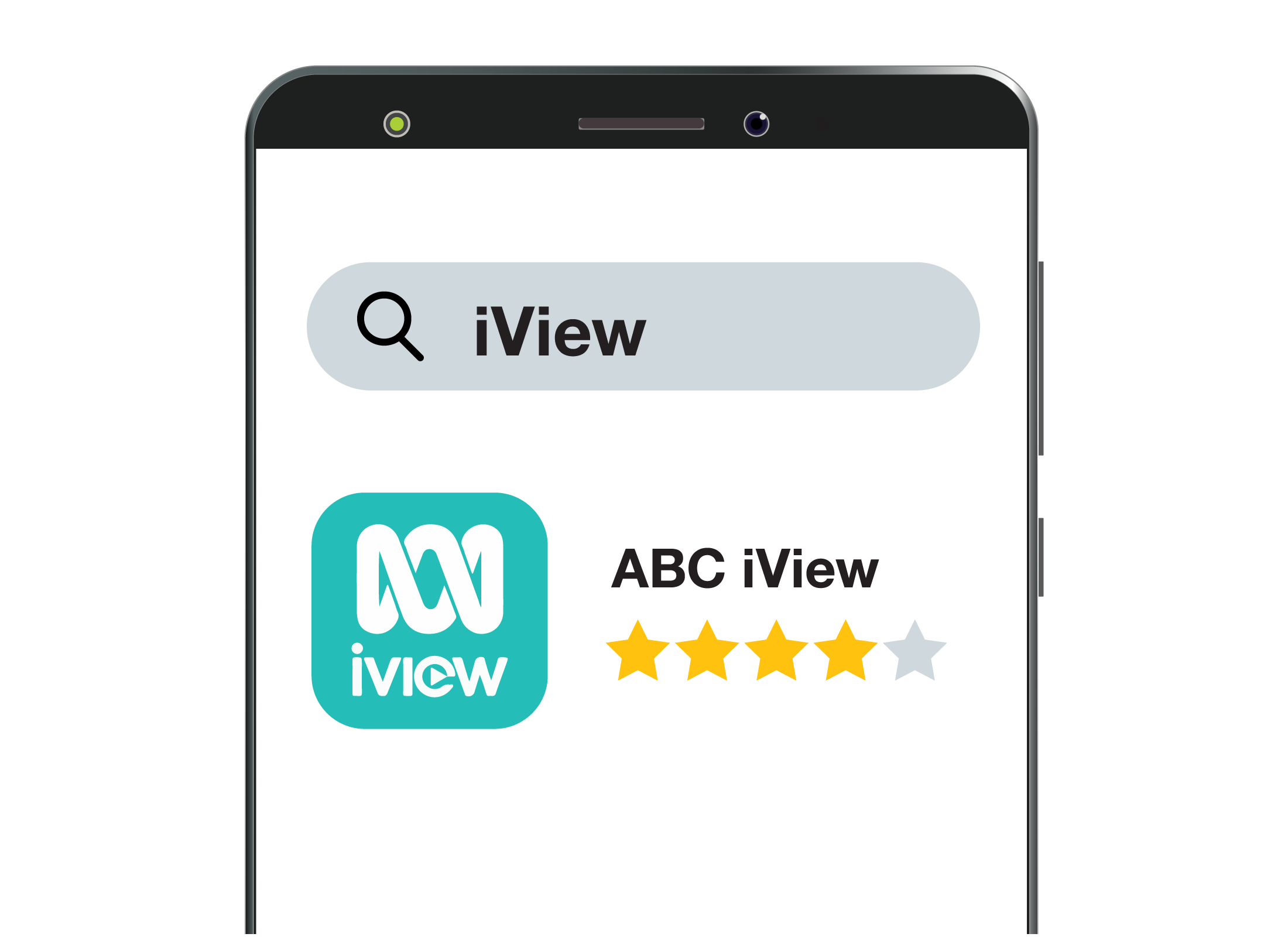 A search field on the Android phone to locate the ABC iView app quickly