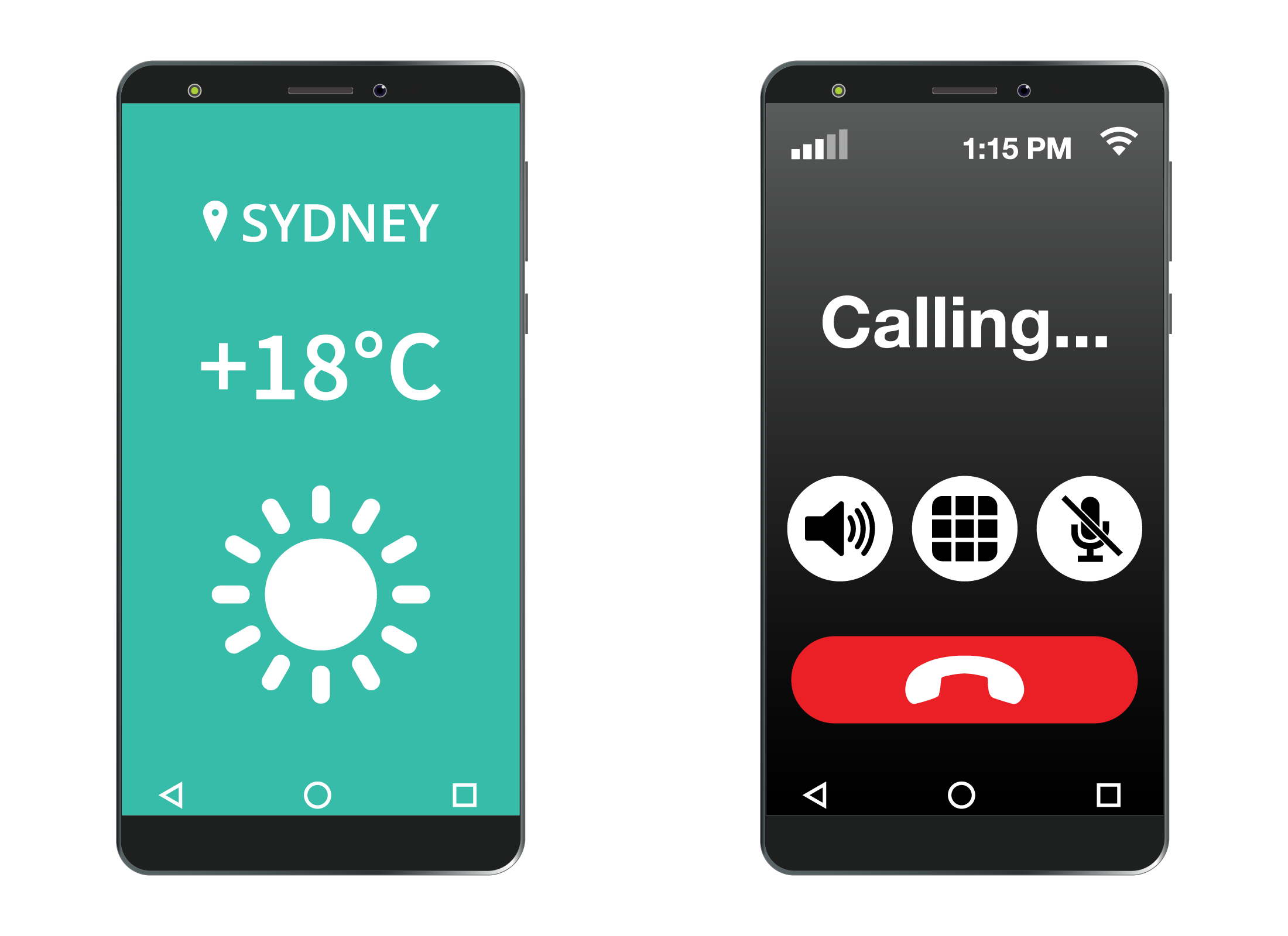 An example of a weather app and a phone call app