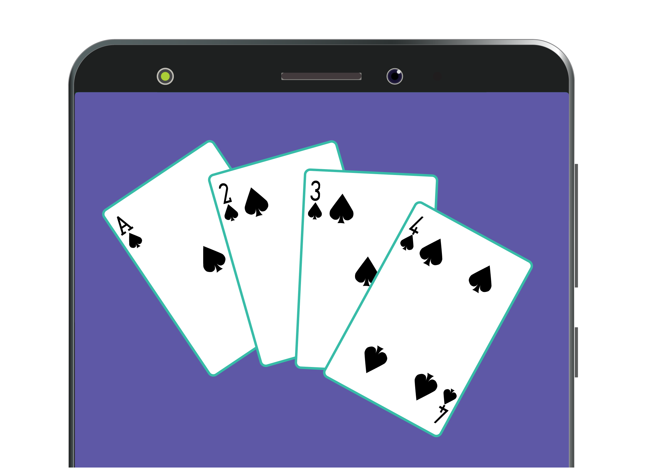 An close up of playing cards from a game of Solitaire on a smartphone