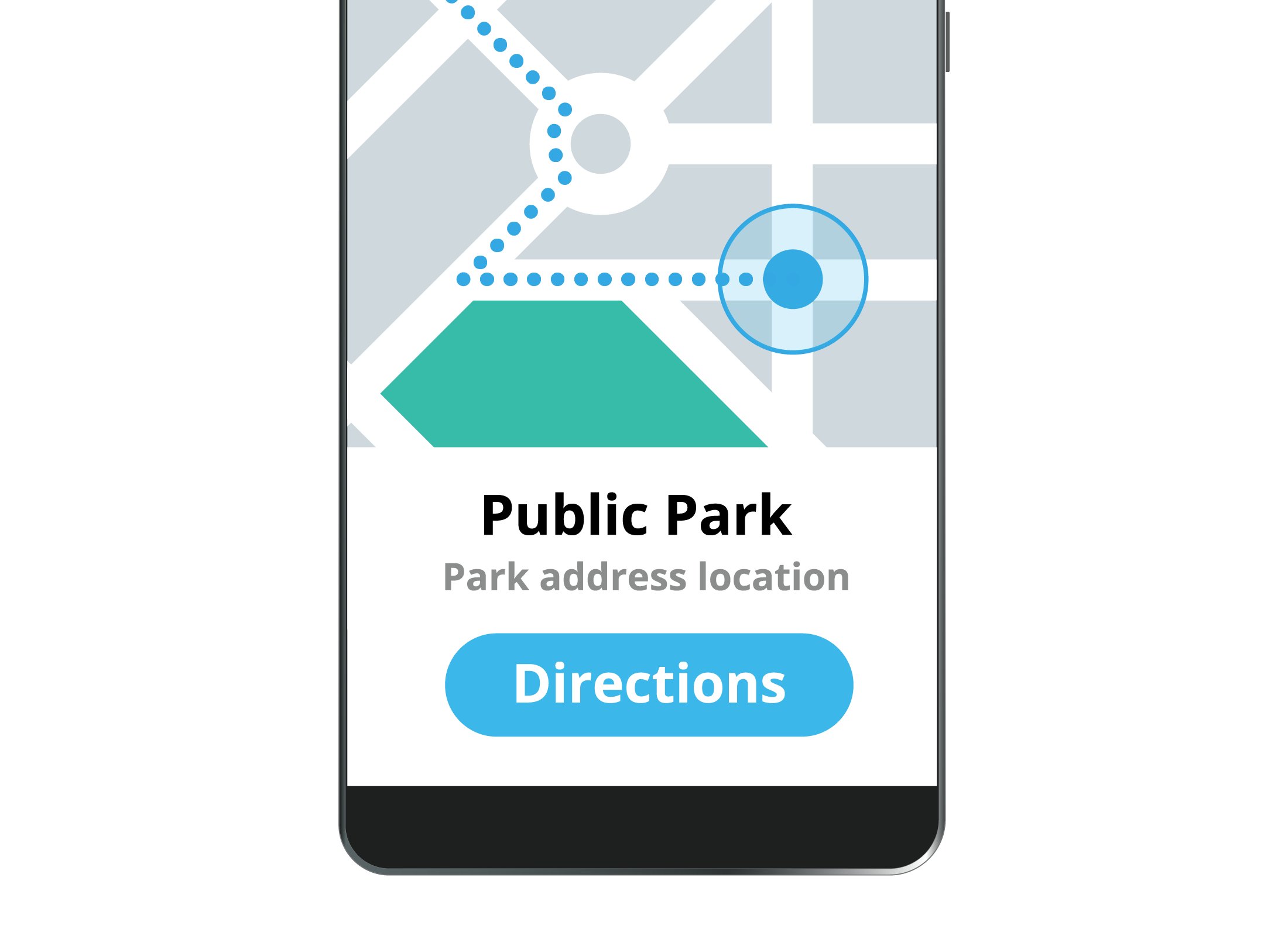 A smartphone screen showing a map with directions plotted out