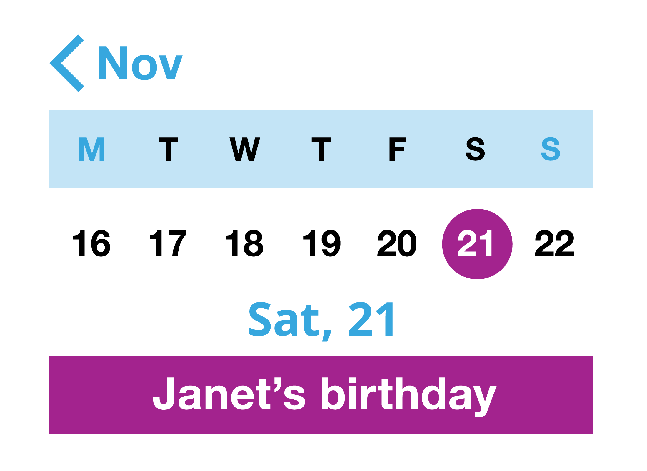 A close up of a calendar app showing Janet's birthday reminder