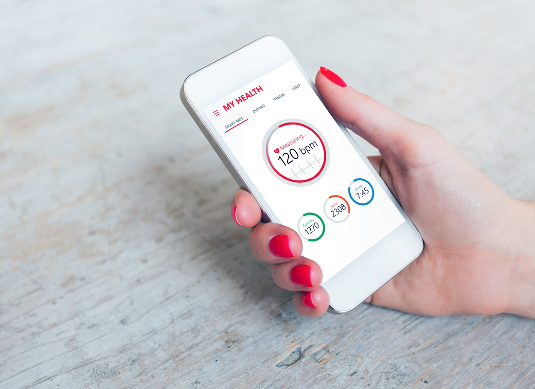 A health app displaying heart rate and other health indicators