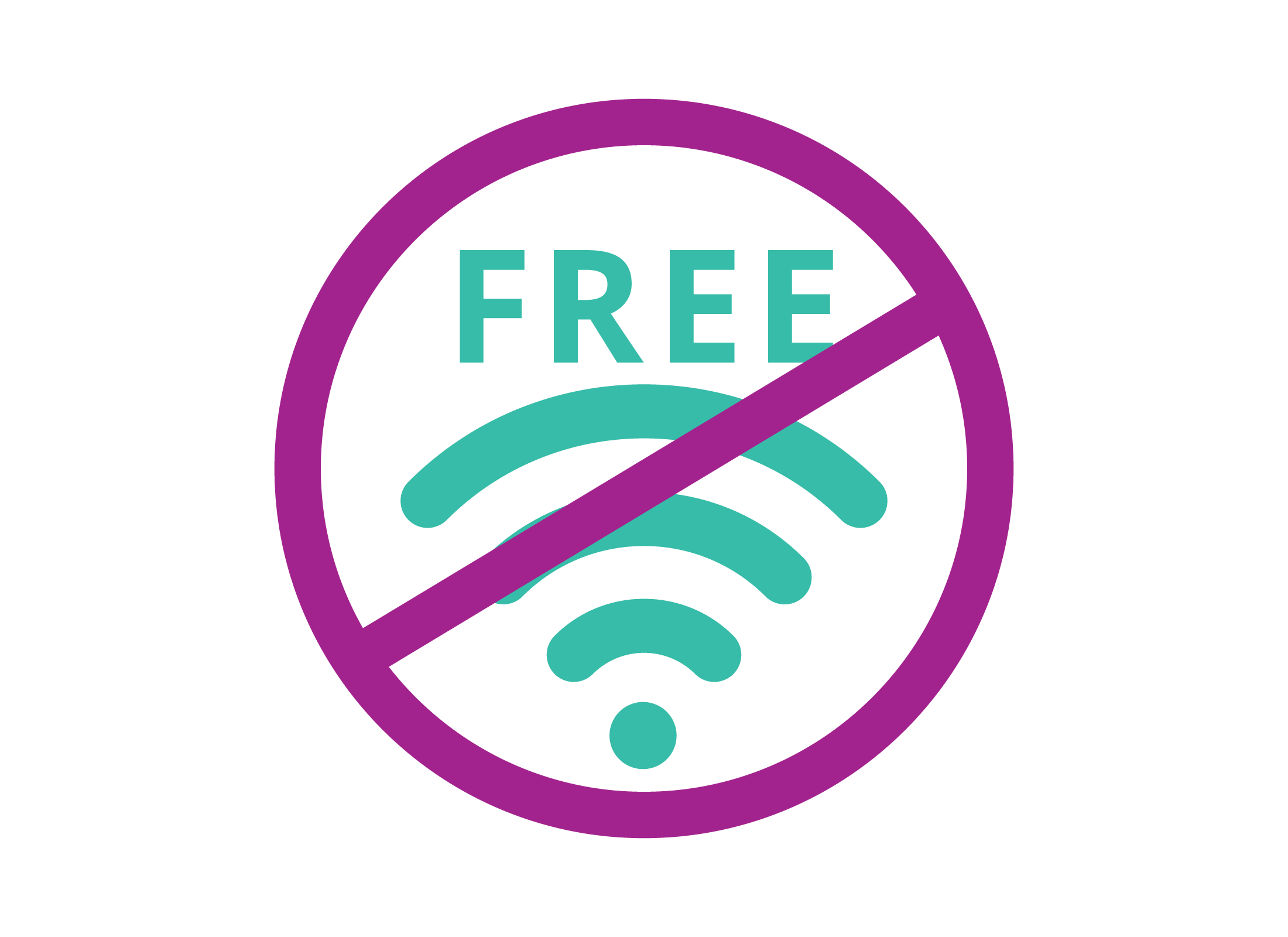 A graphic of Free Public Wi-Fi crossed through to warn it's not always safe to use