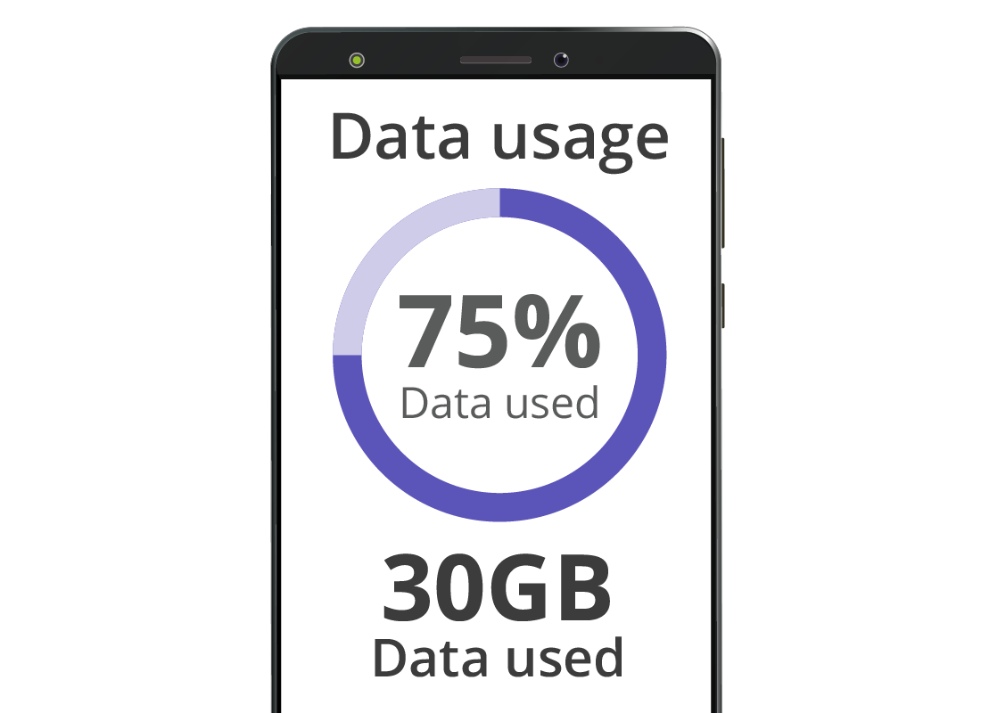 A smartphone program or app displaying how much data has been used so far