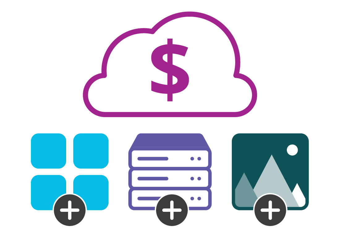 Cloud with dollar sign in it and differen app services